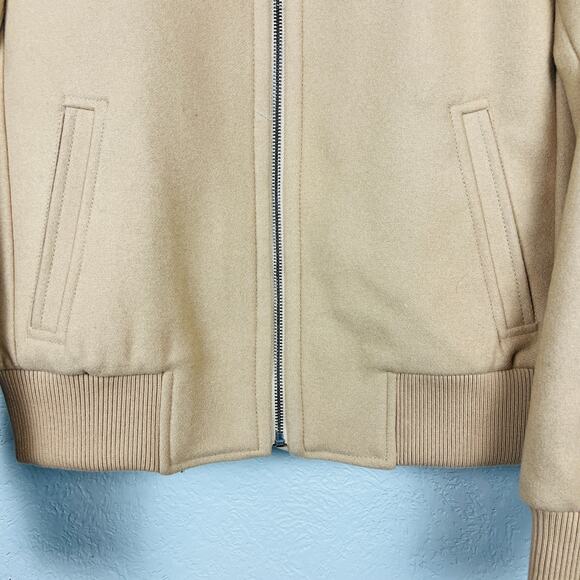 Banana Republic Faux Fur Trim Wool Jacket Full Zip Tan Black - S - Picture 3 of 6